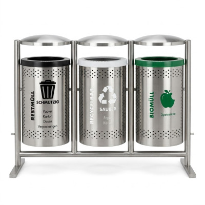 Punto Ecol&oacute;gico de tres Puestos Acero Inoxidable 75 Litros