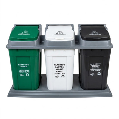 Punto Ecol&oacute;gico De 40 Litros Tres Puestos Plastico